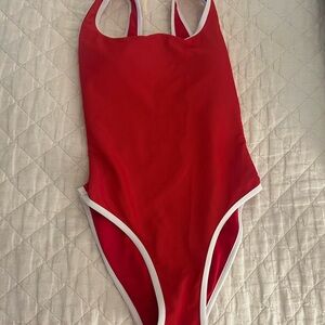 LainSnow Red Swimsuit with White Trim